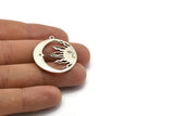 Moon and Sun, 2 Antique Silver Plated Brass, Silver Moon, Silver Sun, Silver Pendant, Silver Charm With 1 Loop (32x29x1.2mm) N1354 H1307