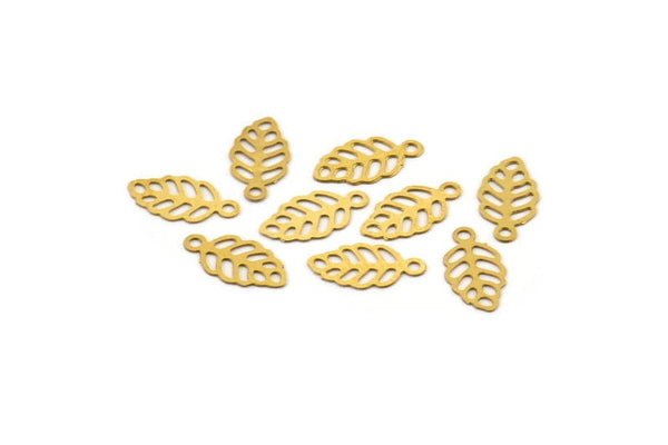 Brass Leaf Charm, 100 Raw Brass Leaf Charms (10x5X0.40mm) Y222