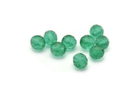 10 Vintage Sea Green Czech Glass Round Faceted Beads CF30
