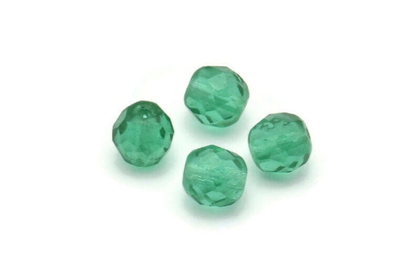Vintage Sea Green Bead, 10 Vintage Sea Green Czech Glass Round Faceted Beads CF54 CF22