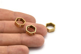Brass Hexagon Charm, 12 Raw Brass Hexagon Ring Charms With 2 Holes (12x5x1mm) BS 2183