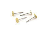 Stainless Steel Post, Pad, 100 Stainless Steel Earring Posts With Raw Brass 5mm Flat Pad, Ear Studs A0460