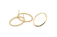 Altın Oval Küpe, 4 Altın Kaplama Pirinç Oval Küpe (28x21x1mm) A1706 A1938