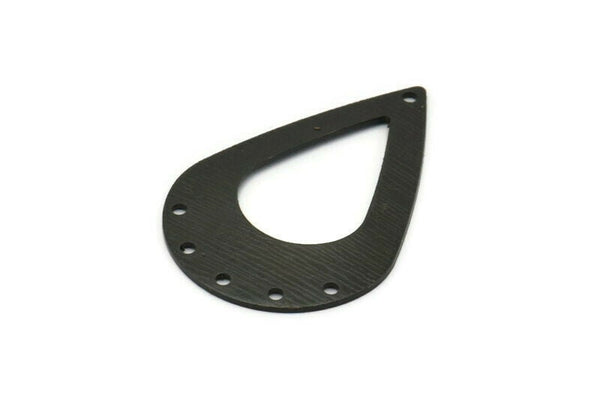 Siyah Damla Charm, 6 Delikli 4 Dokulu Oksitlenmiş Siyah Pirinç Damla Charm (40x27x0,80 mm) A1912