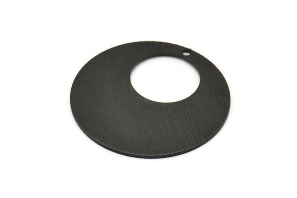 Siyah Yuvarlak Charm, 1 Delikli 2 Dokulu Oksitlenmiş Siyah Pirinç Daire Charm (32x0,80 mm) A1976