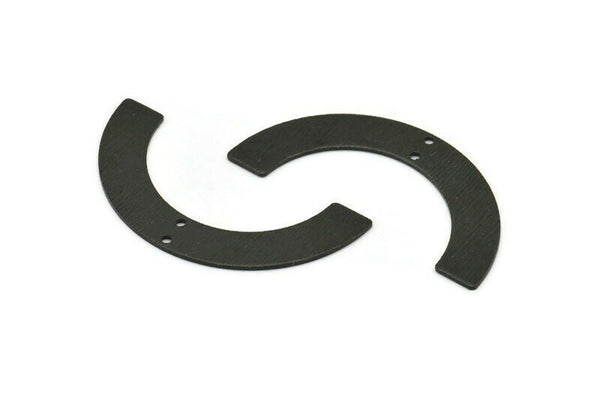 Siyah Geometrik Charm, 2 Delikli 4 Dokulu Oksitlenmiş Siyah Pirinç Yarım Daire Kolye (50x8x0,80 mm) A1887