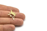 Brass Pole Star Charm, 10 Raw Brass, Brass Charms, Brass Pole Star Charms With 1 Loop (30x22x0.80mm) M02486