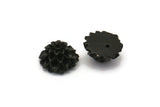 Flower Cabochons, 4 Black Chrysanthemum Flower Cabochons (13x6mm) T033