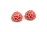 Flower Cabochons, 4 Coral Pink Chrysanthemum Flower Cabochons (16x8mm) T033