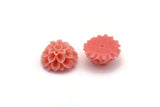 Flower Cabochons, 4 Coral Pink Chrysanthemum Flower Cabochons (16x8mm) T033