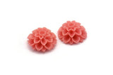 Flower Cabochons, 4 Coral Pink Chrysanthemum Flower Cabochons (20x9mm) T032