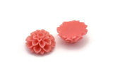 Flower Cabochons, 4 Coral Pink Chrysanthemum Flower Cabochons (20x9mm) T032