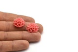 Flower Cabochons, 4 Coral Pink Chrysanthemum Flower Cabochons (20x9mm) T032