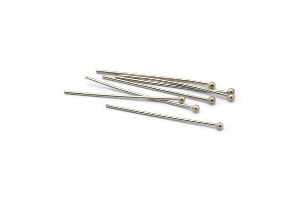 Silver Ball Pin, 100 Nickel Free Plated Silver Tone Ball Pins, Findings (0.60x25mm) Bp-025-2 Brc217