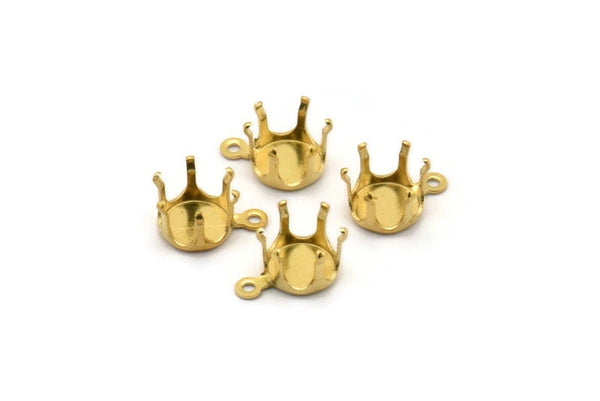 Brass Prong Setting, 50 Raw Brass Charms With 8 mm Prong Setting , Snap-set  Bs 1260