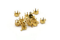 Brass Prong Setting, 50 Raw Brass Charms With 8 mm Prong Setting , Snap-set  Bs 1260