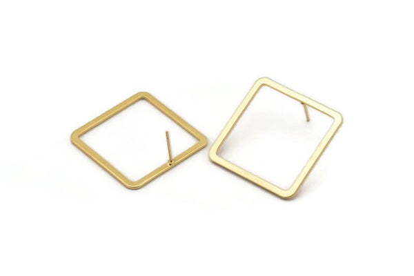 Gold Square Earring, 2 Gold Plated Brass Square Stud Earrings (30x2x1mm) BS 2307 A1781 H0545