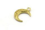 Brass Moon Charm, Raw Brass Textured Horn Charms, Pendant, Jewelry Finding (19x6x4mm) N0273