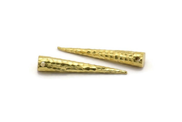 Brass Hammered Spike, 2 Raw Brass Hammered Spike Tribal Pendants (37x6x1 mm) N0158