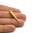 Brass Hammered Spike, 2 Raw Brass Hammered Spike Tribal Pendants (37x6x1 mm) N0158
