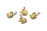 Brass Frog Charm, 8 Raw Brass Frog Charms With 1 Loops (12mm) SY0027