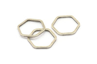 Antique Silver Hexagon, 8 Antique Silver Plated Brass Hexagonal Rings (25x2x2) D0136 H0017