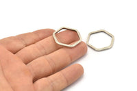 Antique Silver Hexagon, 8 Antique Silver Plated Brass Hexagonal Rings (25x2x2) D0136 H0017