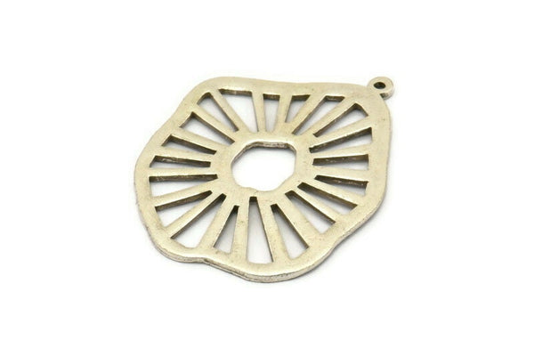 Silver Irregular Pendant, Antique Silver Plated Brass Ethnic Pendants With 1 Loop, Findings, Charms (33x40x1.2mm) N1023