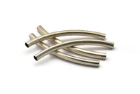 Silver Noodle Tubes - 6 Antique Silver Plated Brass Curved Tube Findings (6x80mm) Brc256