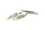 Minimalist Feather Pendant, 4 Antique Silver Plated Brass Feather Charm, Feather Pendants (51x11.5mm) N0180
