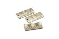 Silver Rectangle Charm, 12 Textured Antique Silver Plated Brass Rectangle Connectors With 2 Holes, Findings (22x10x0.50mm) D1121 H1052