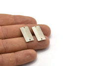 Silver Rectangle Charm, 12 Textured Antique Silver Plated Brass Rectangle Connectors With 2 Holes, Findings (22x10x0.50mm) D1121 H1052