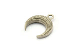 Silver Crescent Charm, 2 Antique Silver Plated Brass Textured Horn Charms, Pendant, Jewelry Finding (19x6x4.40mm) N0269
