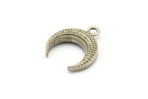 Silver Crescent Charm, 2 Antique Silver Plated Brass Textured Horn Charms, Pendant, Jewelry Finding (19x6x4.40mm) N0269