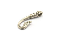 Hook Bracelet Part, 2 Antique Silver Plated Brass Hook Bracelet Charms (36x13x2mm) N0246