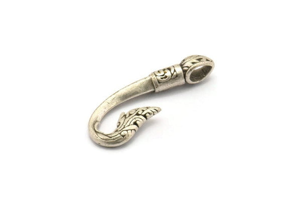 Hook Bracelet Part, 2 Antique Silver Plated Brass Hook Bracelet Charms (36x13x2mm) N0246