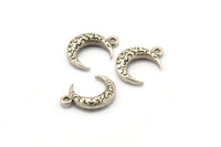 Gümüş Kaplama Hilal, 12 Antik Gümüş Kaplama Dokulu Boynuz Tılsımı, Kolye Ucu, Mücevher Parçası (12x4x3mm) N0335