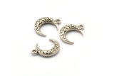 Gümüş Kaplama Hilal, 12 Antik Gümüş Kaplama Dokulu Boynuz Tılsımı, Kolye Ucu, Mücevher Parçası (12x4x3mm) N0335