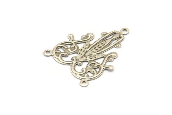 Silver Earring Finding, 12 Antique Silver Plated Brass Earring Findings With 2 Loops (30x23mm) Brs 475 A0606