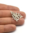 Silver Earring Finding, 12 Antique Silver Plated Brass Earring Findings With 2 Loops (30x23mm) Brs 475 A0606