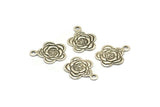 Silver Rose Charm, 40 Antique Silver Plated Brass Rose Charms With 1 Loop, Findings (14x11mm) A0525