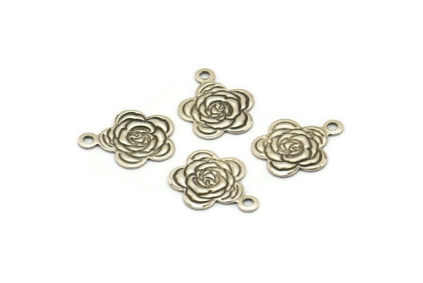 Silver Rose Charm, 40 Antique Silver Plated Brass Rose Charms With 1 Loop, Findings (14x11mm) A0525