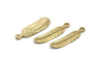 Gold Feather Pendant , 3 Gold Plated Feather Charms, Necklace Findings (33x8.5mm) N0418