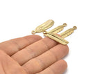 Gold Feather Pendant , 3 Gold Plated Feather Charms, Necklace Findings (33x8.5mm) N0418