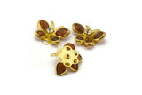Brass Butterfly Charm, 5 Raw Brass Butterfly Charms With Lucite And Rhinestone Bead (22x16mm) B-21