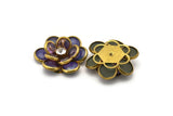 Purple Lucite And Brass Frame Caged Rhinestone Flower Flatback Beads, Cabochons 32 Mm B-20