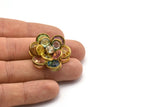Colorful Lucite And Brass Frame Caged Rhinestone Flower Flatback Beads, Cabochons 32 Mm B-20