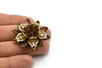 Smoky Lucite And Brass Frame Caged Rhinestone Flower Flatback Beads, Cabochons 39 Mm B-22