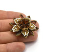 Smoky Lucite And Brass Frame Caged Rhinestone Flower Flatback Beads, Cabochons 39 Mm B-22