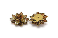 Smoky Lucite And Brass Frame Caged Rhinestone Flower Flatback Beads, Cabochons 39 Mm B-22